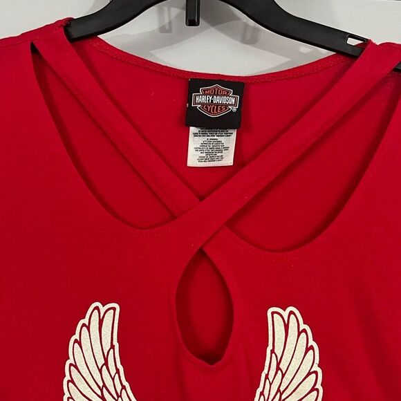 Harley Davidson 2011 Criss Cross Red Tee Shirt Size Medium “Ocean State” - Picture 3 of 7